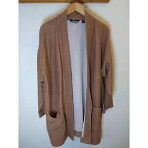 Lands' End Brown Heathered Open Front Cardigan Duster Pockets Women's 2X